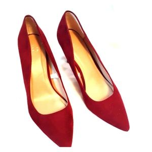 Burgundy suede pumps